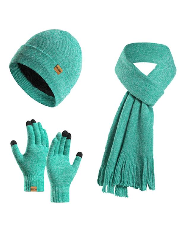 Solid Color Beanie Hat & Scarf & Gloves Set, Women's Elegant Tassel Decor Scarf & Warm Hat & Gloves Set, Fashion Accessories for Fall & Winter