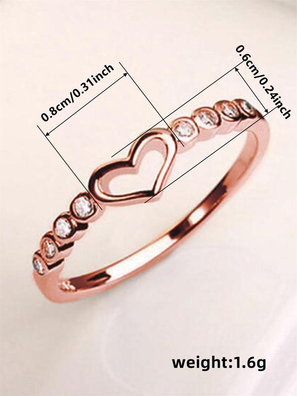 Women's Elegant Rhinestone Decor Engagement Ring, Trendy Hollow Out Heart Design Promise Ring for Women & Girls, Fashion Vintage Jewelry As Gift for Daily & Party Decor