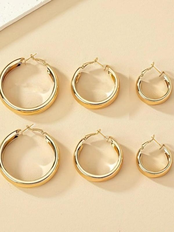 3 Pairs Women's Simple Style Plain Color Hoop Earrings, Casual Trendy Hoop Earrings, Fashionable Jewelry for Women for Daily & Party Decoration