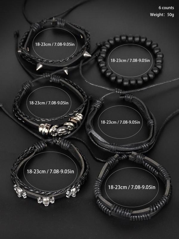 Unisex Street Trend Braided Bracelet Bundles, Trendy Vintage Drawstring Matching Bracelets, Chic Goth Jewelry As Gift for Party Decor