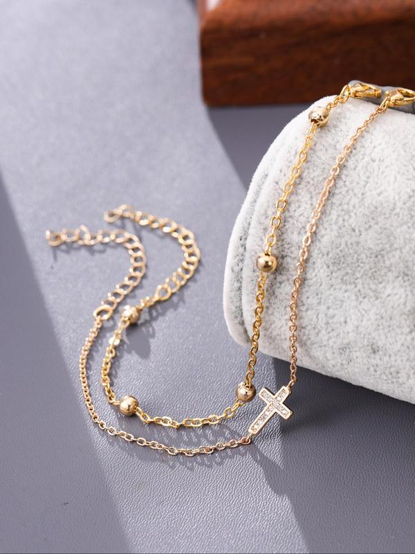 Elegant Cross & Bead Charm Design Bracelets, Exquisite Trendy Adjustable Strap Bracelets for Women, Chic Gorgeous Jewelry As Gift for Girlfriend