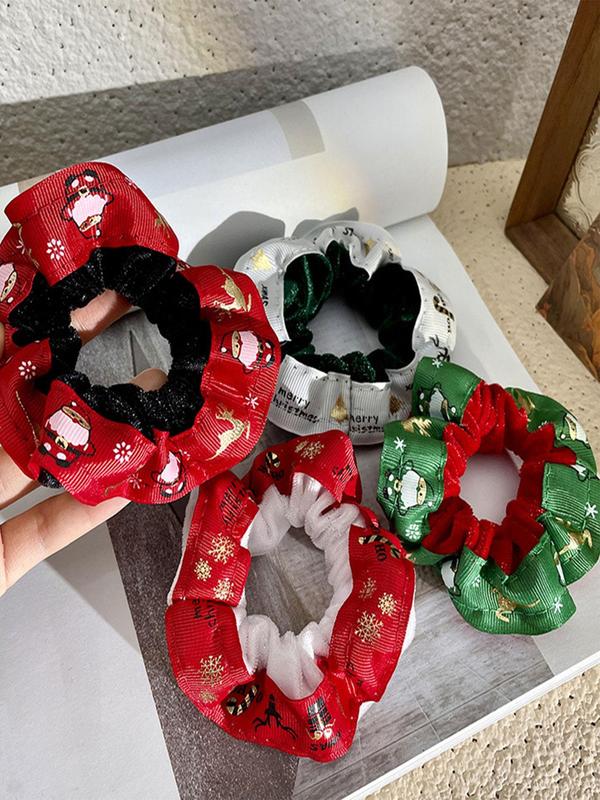 Christmas Themed Ruched Hair Tie, 2024 New Style Cute Hair Accessories for Women & Girls, Minimalist Headwear Suitable for Thick Hair Hairstyles Ideas