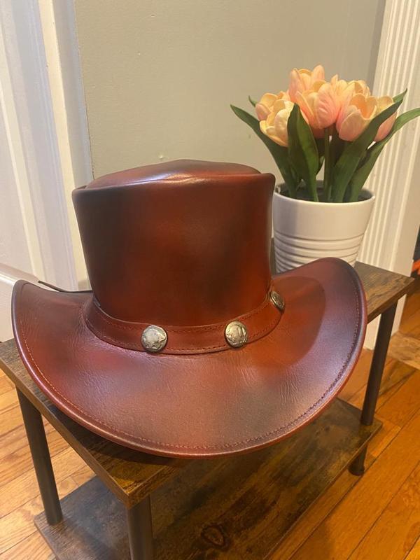 Black & Brown Genuine Leather Cowboy Western Hat Unisex