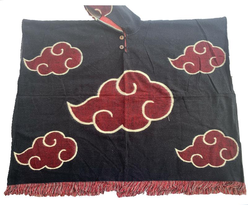 Anime Naruto Red Cloud Hand-Made Wool Poncho