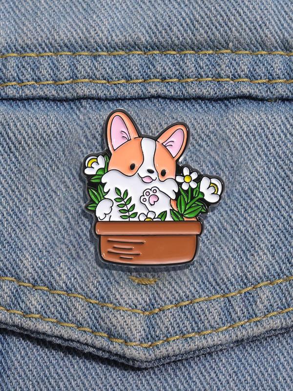 Cute Puppy & Flower Design Brooch, Fashion Accessories, Enamel Pin for Backpacks, Jeans, Scarves, Hats Decoration Fixed Buckle, Casual Jewelry for Men & Women