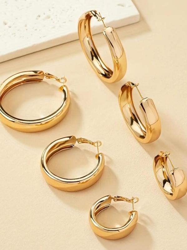 3 Pairs Women's Simple Style Plain Color Hoop Earrings, Casual Trendy Hoop Earrings, Fashionable Jewelry for Women for Daily & Party Decoration