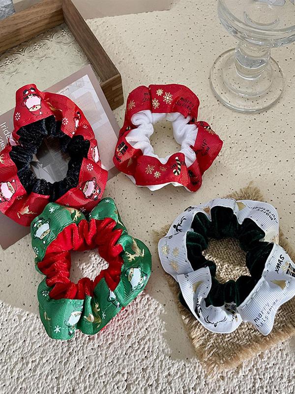 Christmas Themed Ruched Hair Tie, 2024 New Style Cute Hair Accessories for Women & Girls, Minimalist Headwear Suitable for Thick Hair Hairstyles Ideas