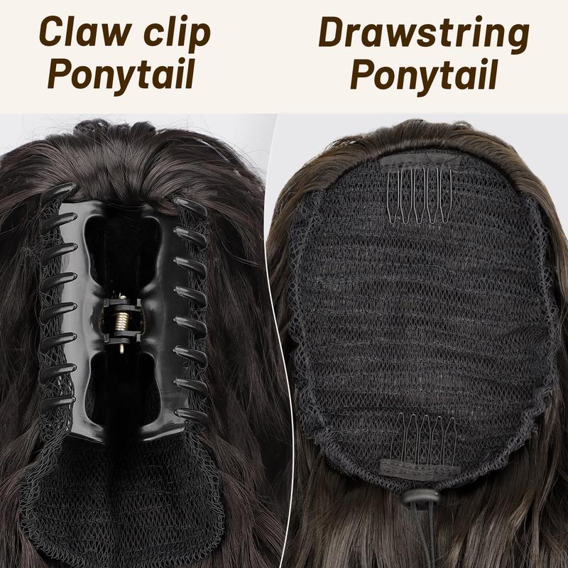 [ Kookastyle ] Claw Long Wavy Ponytail Extension Black Brown 30