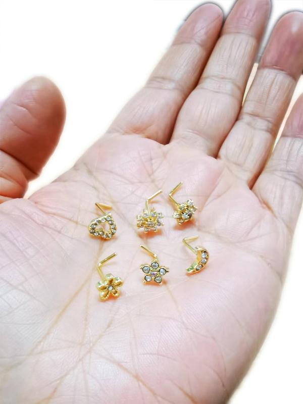 Women's Elegant Glittering Star & Heart & Flower Design Nose Studs, Cute Trendy Nose Piercing Jewelry, Fashionable Body Jewelry for Women & Girls