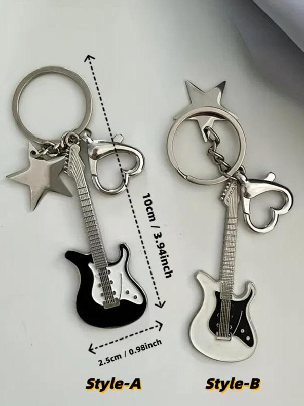 Guitar & Star & Heart Design Keychain, Fashionable Keychain for Men, Trendy All-match & Exquisite Keychain for Birthday Gift