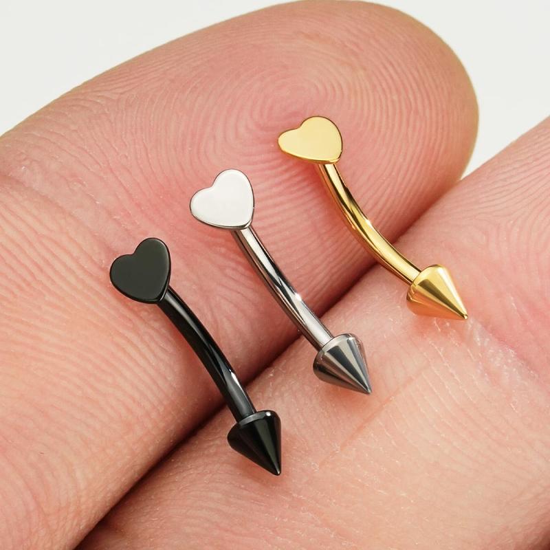 Oufer 16G Titanium Flat Heart & Spike Eyebrow Rook Ring Vertical Labret