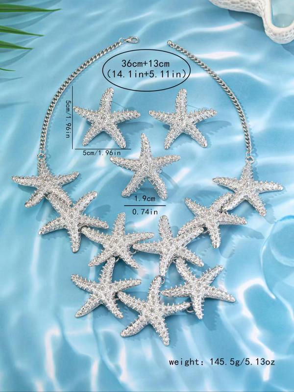 Starfish Design Jewelry Set (1 2 4counts), Necklace Earrings Ring for Women & Girls, Exquisite Jewelry Set for Beach Party & Daily Clothing Decor