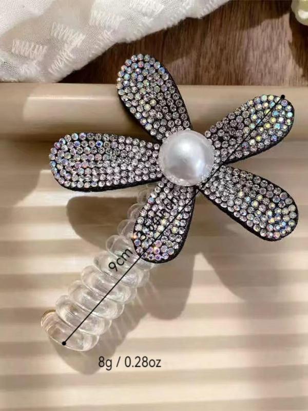 Faux Pearl & Rhinestone Decorated Hair Tie, Elegant Flower Design Hair Tie for Women & Girls, Fashion Hair Accessories for Daily Wear