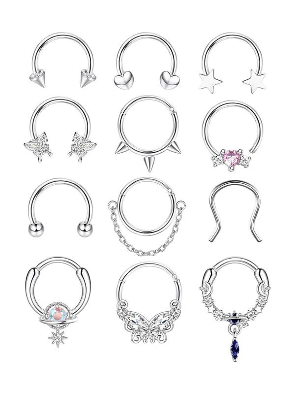 Stainless Steel Nose Ring, Fashionable Nose Ring for Women & Men, Body Jewelry for Party, Daily Clothing Decor, Trendy All-match & Exquisite Jewelry for Birthday Gift