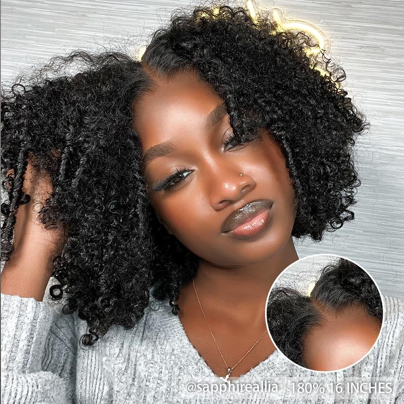 CurlyMe Wear Go Glueless Kinky Curly Pre-cut HD Lace Pre-bleached Hair Lace Front Wigs