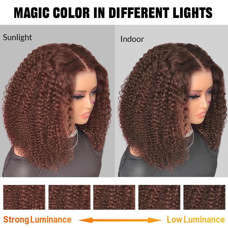 ISEE Wear Go Kinky Curly Reddish Brown Color Human Hair Glueless 6*4 Lace Closure Wig