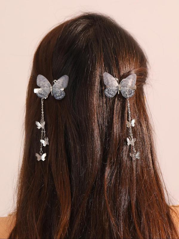 Women's Elegant Rhinestone Decorated Butterfly Design Hair Clips, Exquisite Trendy Hollow Out Butterfly Hair Clips, Fashionable Hair Accessories for Daily & Party Decoration