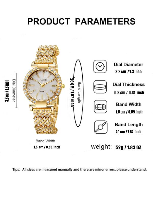 Women's Elegant Rhinestone Decorated Quartz Watch, Fashionable Round Dial Analog Wristwatch, Trendy Watch As Gift without Box for Women