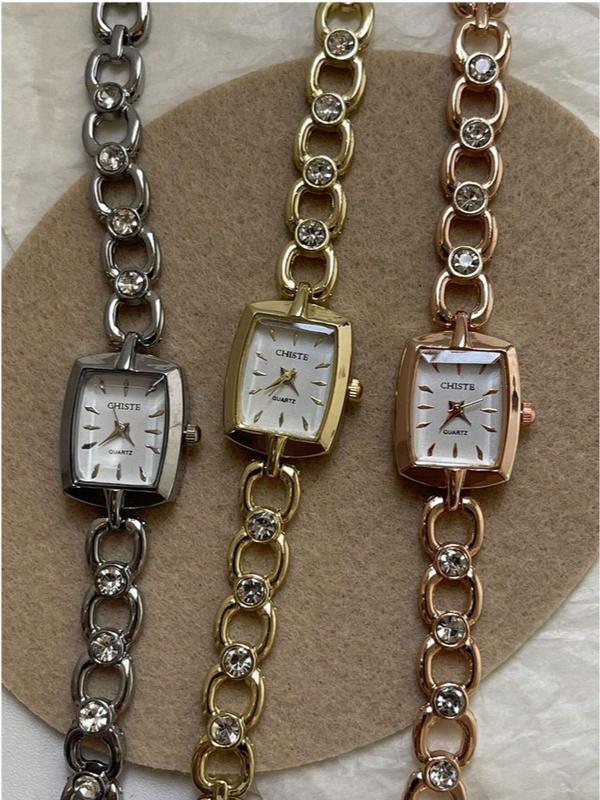 1pc Minimalist Square Dial Chain Strap Delicate High-Value Vintage Quartz Watch