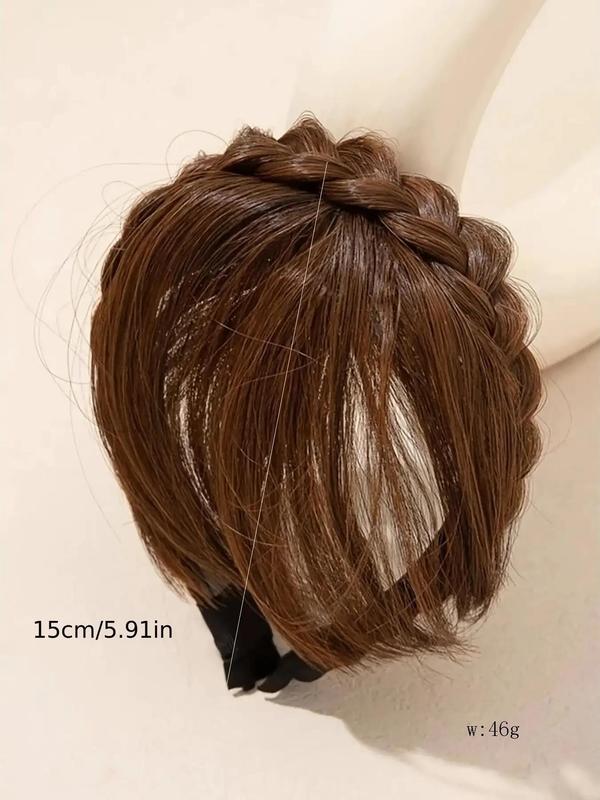 6 Inch Straight Synthetic Fake Bangs, Natural Fluffy Braided Headband, Dark Brown Bangs Wig for Women, Daily Used