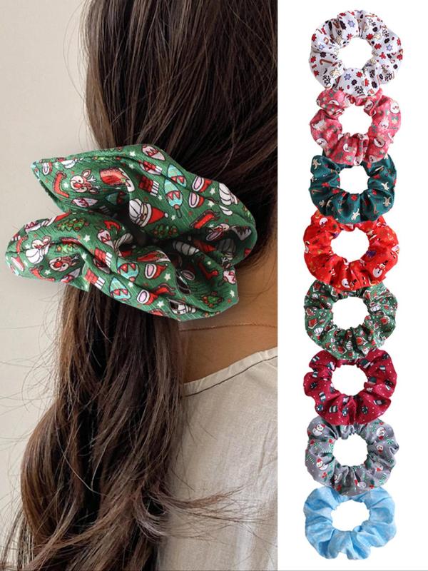 Christmas Themed Ruched Hair Tie, Cute Colorful Hair Tie, Fashion Hair Accessories for Women & Girls, Minimalist Headwear Suitable for Thick Hair