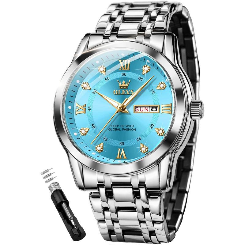 OLEVS Mens Diamond Watch Luxury Business Dress Wrist Watches Quartz Stainless Steel Waterproof Luminous Day Date