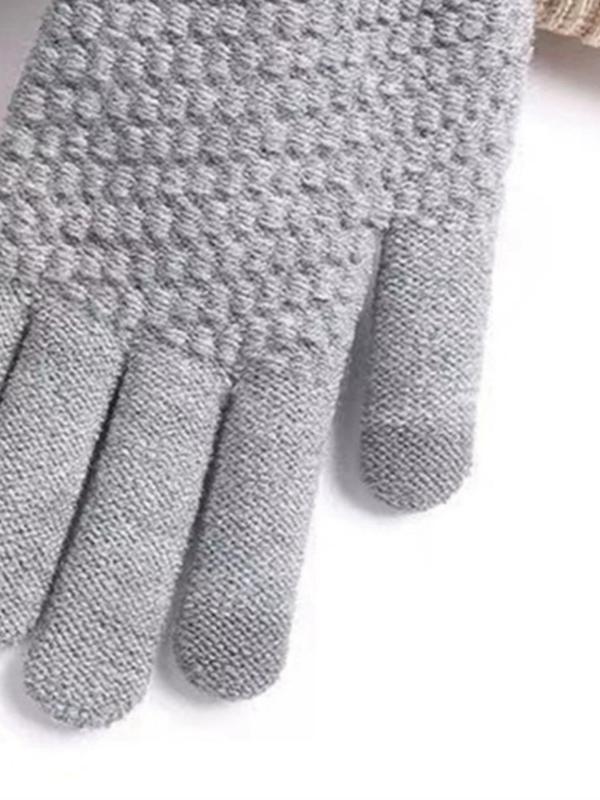 Unisex Solid Color Knitted Gloves, Casual Touch Screen Gloves for Fall & Winter, Fashion Accessories for Men & Women