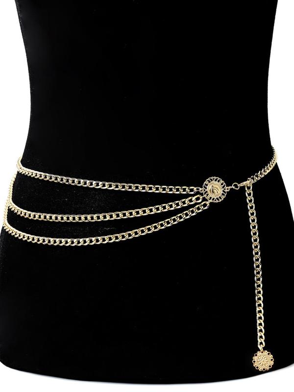 Women's Fashion Tiered Layered Chain Belt,  Casual Stainless Steel Waistband for Dress, Fashion All-match Clothing Accessories for Jeans