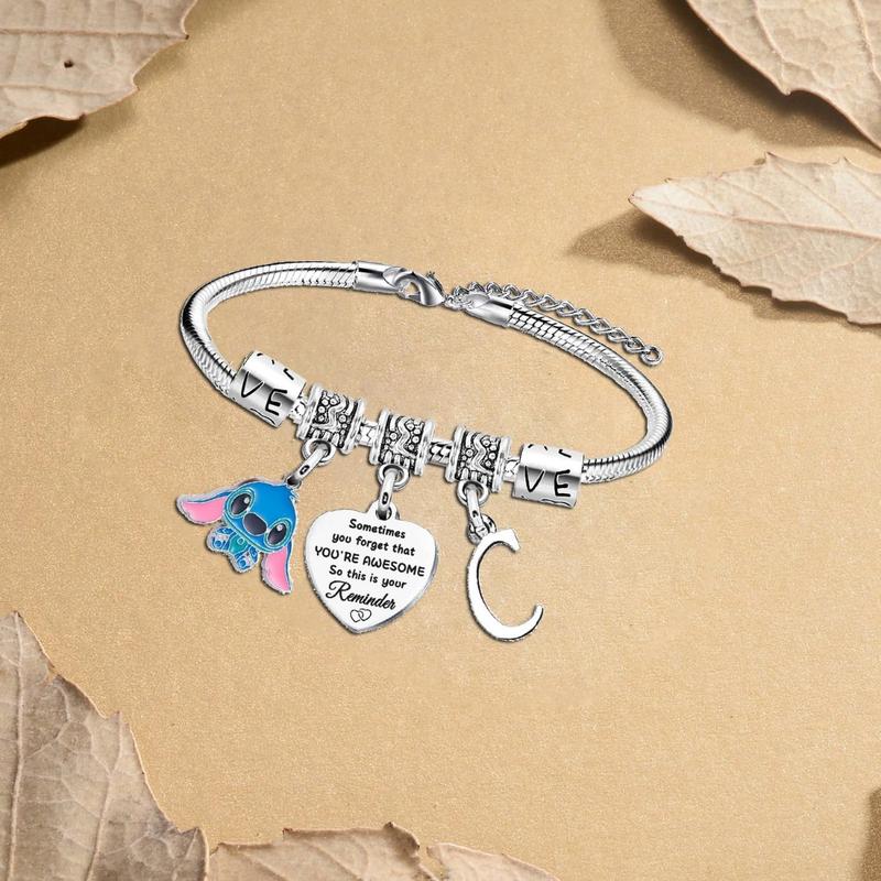 Stitch Bracelet with Initial Letter, Gifts for Sister Best Friends Daughter Stitch Lover Women, Inspirational Bracelet