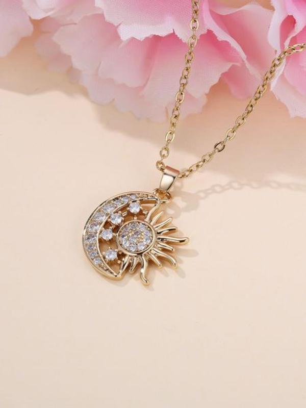 Vintage Moon & Sun & Star Design Pendant Necklace for Women & Girls, Fashion Jewelry for Party, Daily Clothing Decor, Trendy All-match & Exquisite Jewelry for Birthday Gift without Box