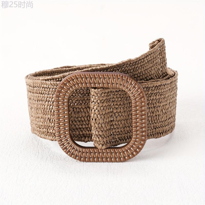 Bohemian Chic Straw Woven Belt - Elastic Stretch Waist Cincher for Women - Fashionable Braided Dress Accessory - Adjustable Boho Style