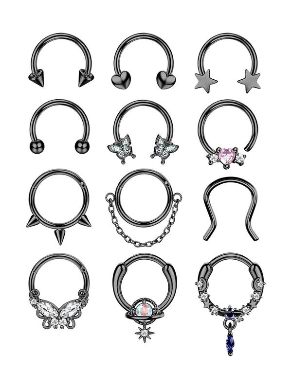 Stainless Steel Nose Ring, Fashionable Nose Ring for Women & Men, Body Jewelry for Party, Daily Clothing Decor, Trendy All-match & Exquisite Jewelry for Birthday Gift