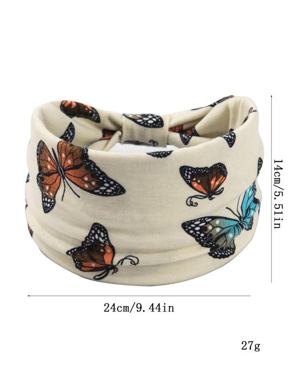 Butterfly & Floral Print Knot Design Sports Hair Band, 4pcs set Wide Band Hair Band, Sports Hair Accessories for Women & Girls