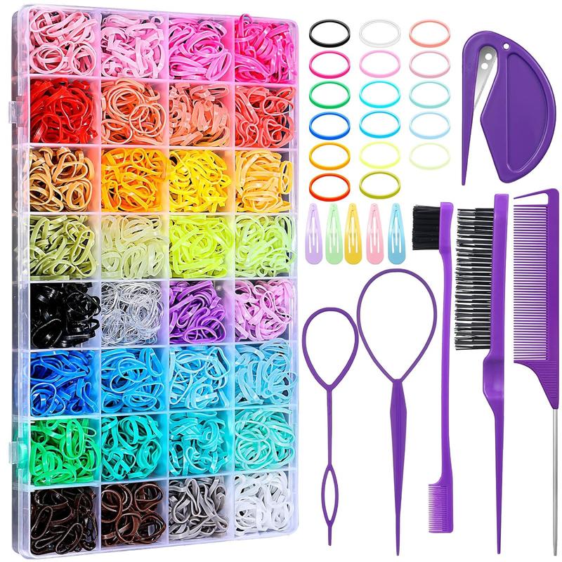 Hair Accessories for Girl, 1543 Pcs Elastic Hair Rubber Bands Set 20 Colors Elastic Hair Ties with Organizer Box Cotton Hair Ties, Hair Tail Tools, Rat Tail Comb, Butterfly Hair Clips