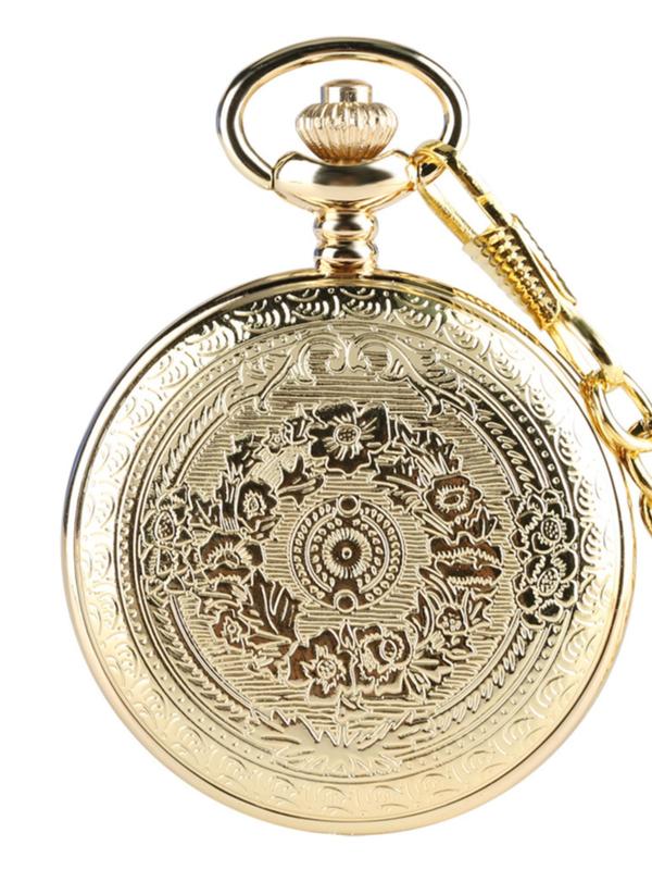 Men's Vintage Round Dial Quartz Watch, Crown & Letter Pattern Pocket Watch for Men, Retro Style Quartz Watch for Daily Life