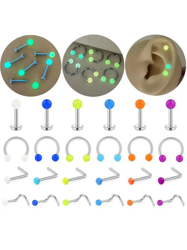 Stainless Steel Nose Ring, 24pcs set Glow In The Dark Nose Ring, Nose Ring for Men & Women, Fashion Accessories for Party