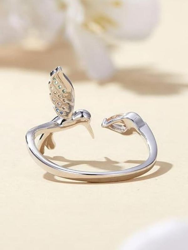 Women's Elegant Rhinestone Decorated Hummingbird Cuff Ring,  Exquisite Open Bypass Ring, Chic Gorgeous Engagement Ring As Gift for Girlfriend