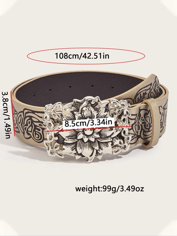 Women's Vintage Flower Decor Y2K PU Buckle Belt, Fashion Gothic Style Belt for Party, Daily Clothing Decor, Trendy All-match & Exquisite Belt for Birthday Gift