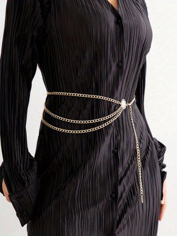 Women's Fashion Tiered Layered Chain Belt,  Casual Stainless Steel Waistband for Dress, Fashion All-match Clothing Accessories for Jeans