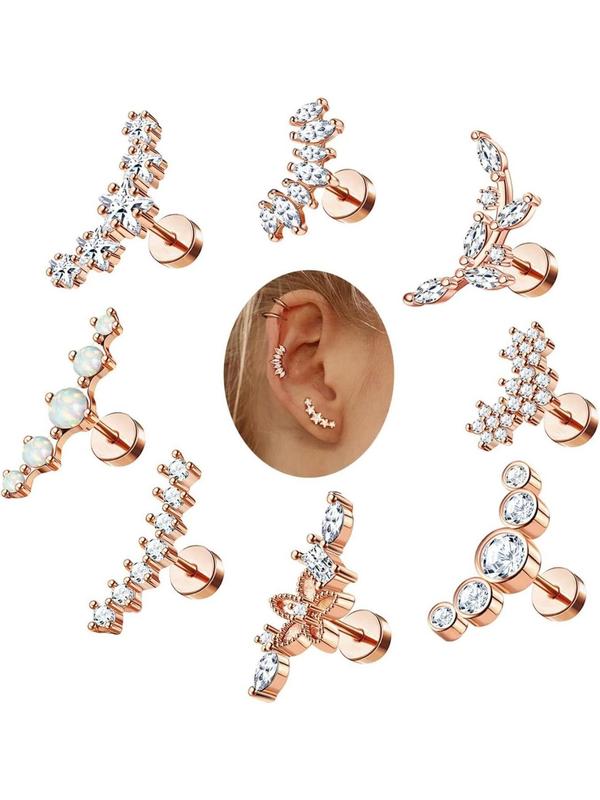 Fashionable Cartilage Earrings Set, Cute Glittering  Stud Earrings for Women & Girls, Trendy All-match & Exquisite Jewelry for Birthday Gift