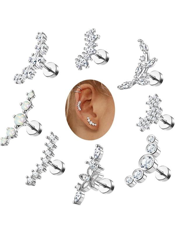 Fashionable Cartilage Earrings Set, Cute Glittering  Stud Earrings for Women & Girls, Trendy All-match & Exquisite Jewelry for Birthday Gift