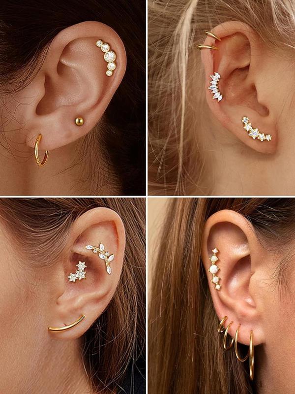 Fashionable Cartilage Earrings Set, Cute Glittering  Stud Earrings for Women & Girls, Trendy All-match & Exquisite Jewelry for Birthday Gift