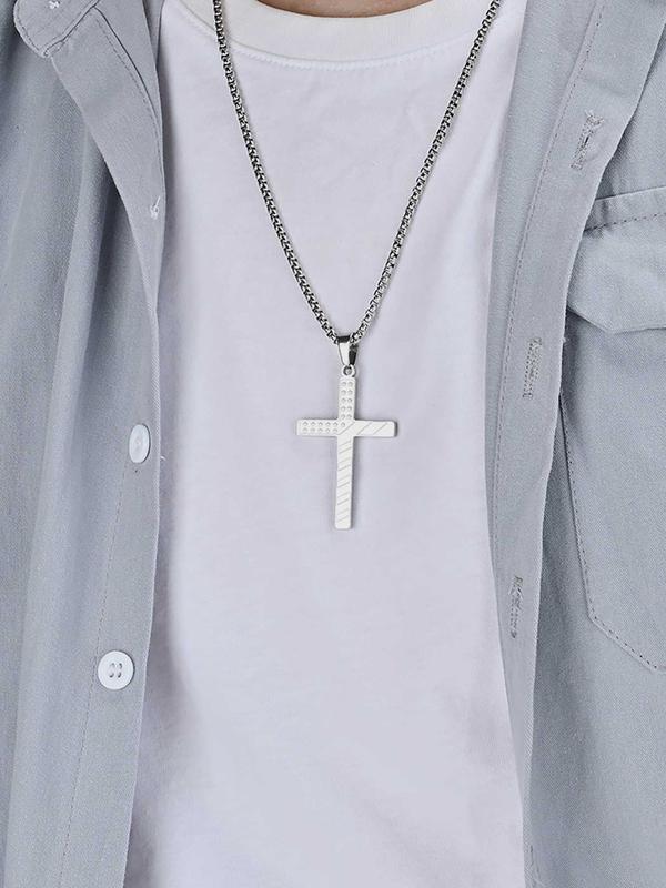 Summer Simple Style Chains for Men, Cross Necklace for Gift, Casual Trendy Pendant Necklace for Party, Daily Decor without Box, Trendy All-match & Exquisite Jewelry for Back To School Gift