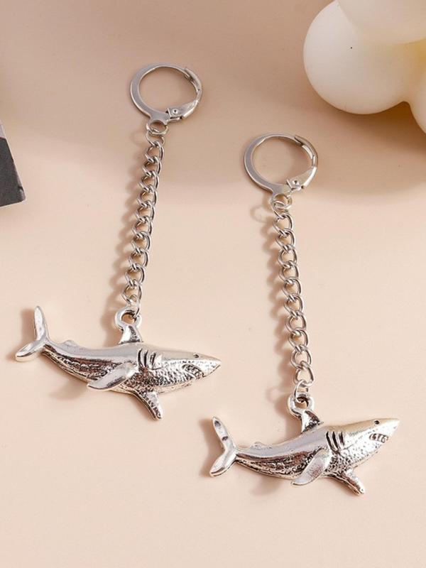 Women's Trendy All-match Solid Color Ocean Shark Design Drop Earrings, 2pcs set Casual Fashion Zinc Alloy Drop Earrings, Creative Jewelry for Daily and Party Decoration