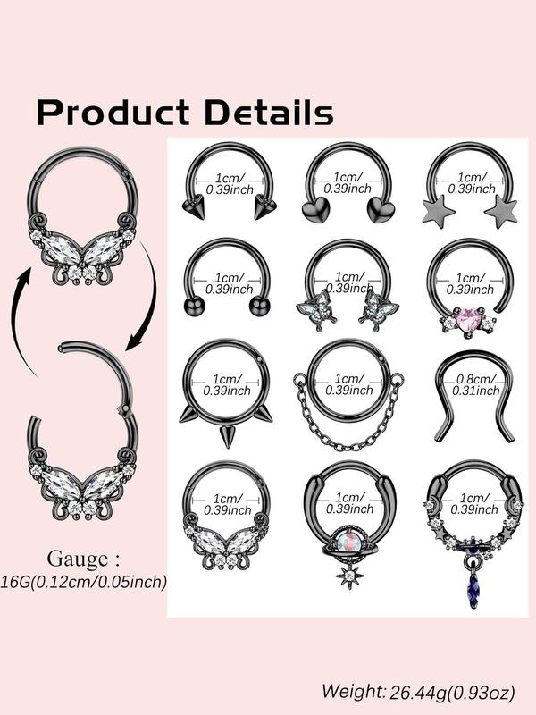 Stainless Steel Nose Ring, Fashionable Nose Ring for Women & Men, Body Jewelry for Party, Daily Clothing Decor, Trendy All-match & Exquisite Jewelry for Birthday Gift