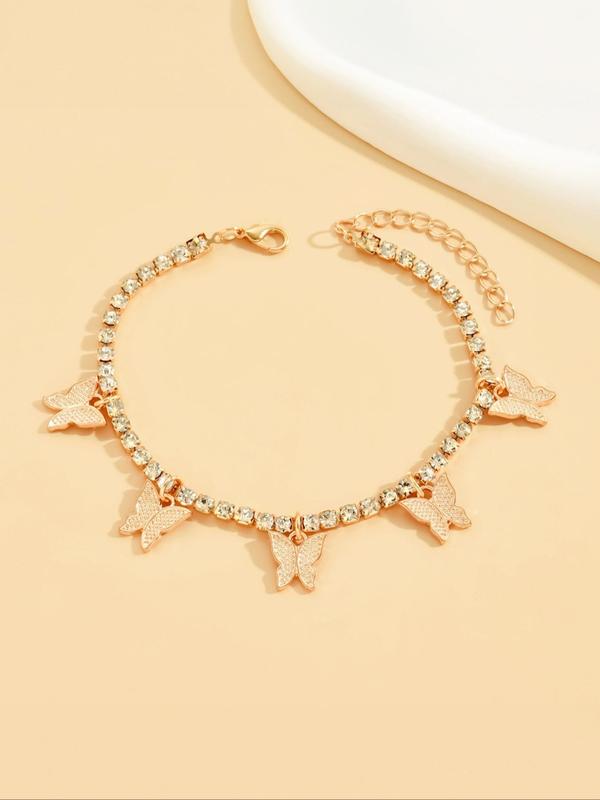 Women's Elegant Butterfly Design Anklet, Fashion Glamorous Rhinestone Anklet for Women & Gift, Casual Vacation Beach Jewelry Accessories, Holiday Gifts for Friends