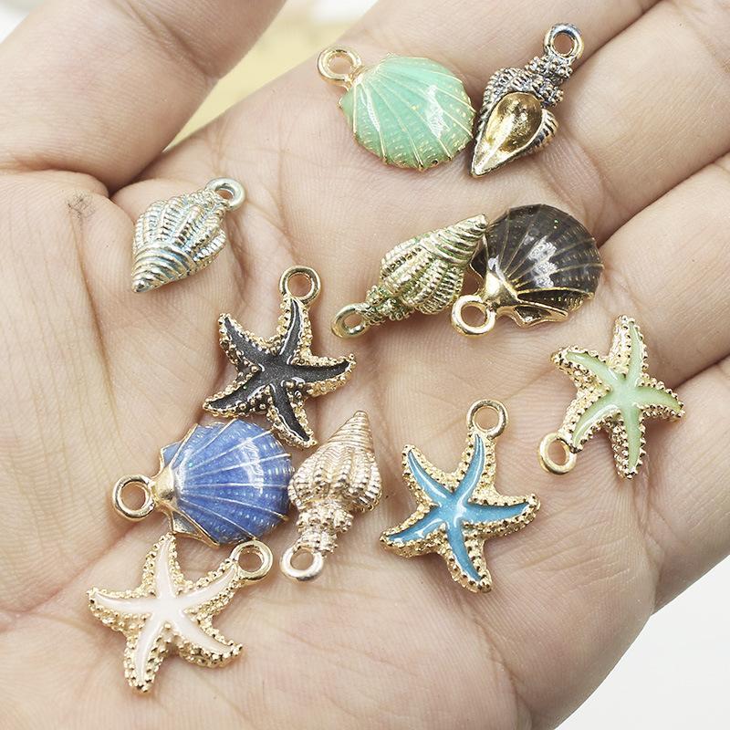 Random Style Seaside Delight Conch Sea Shell Alloy Charms Set, Sparkling Pendants for DIY Handmade Accessories, Bracelets, and Necklaces