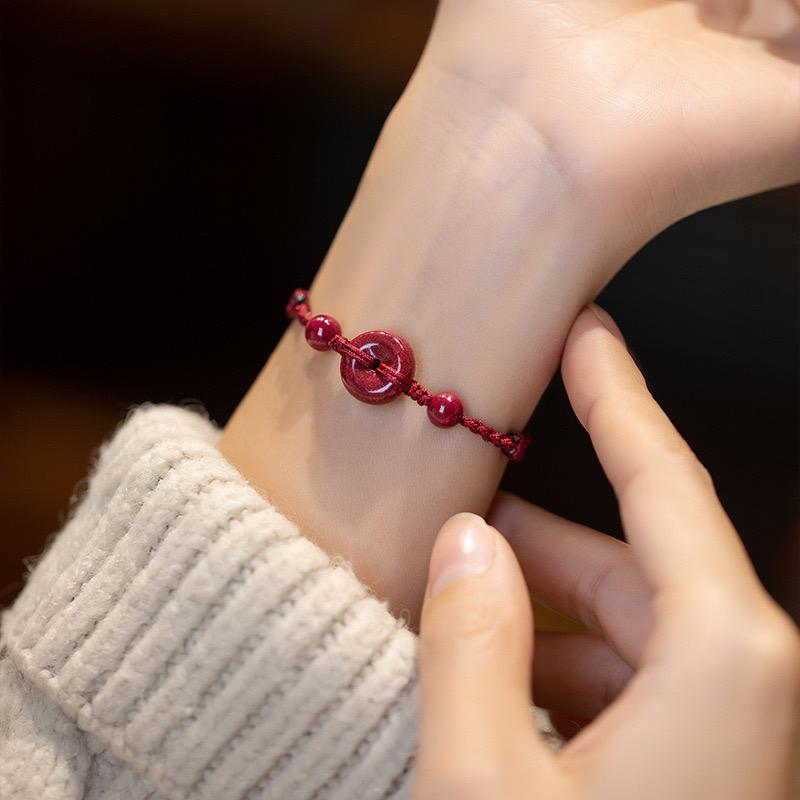 Peace buckle red string bracelet hand-woven peace and health bracelet cinnabar bracelet