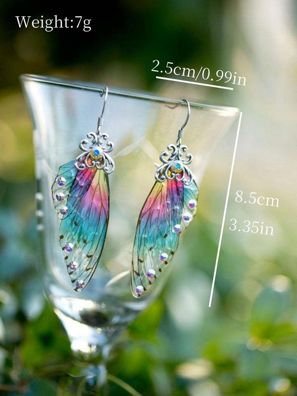 Colorful Wing Design Dangle Earrings, Elegant Rhinestone Decor Drop Earrings for Women,  Luxury Jewelry  for Party, Daily Clothing Decor, Trendy All-match & Exquisite Jewelry for Birthday Gift