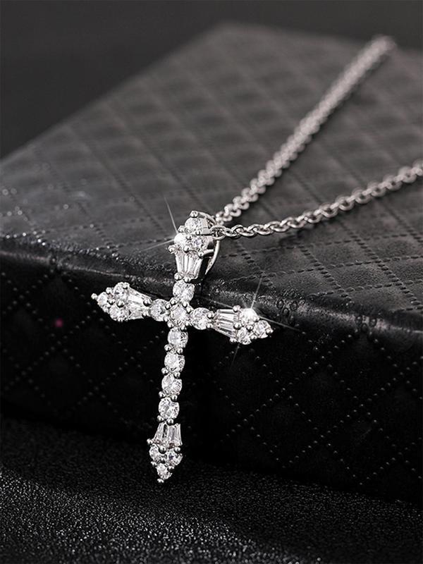 Rhinestone Cross Pendant Necklace for Women, 2024 New Style Jewelry for Party, Daily Clothing Decor, Trendy Cool Female Accessories for Birthday Gift